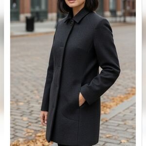 Icebreaker Coastal Coat 100% Merino Wool Black Long Pea Coat Style Lightweight